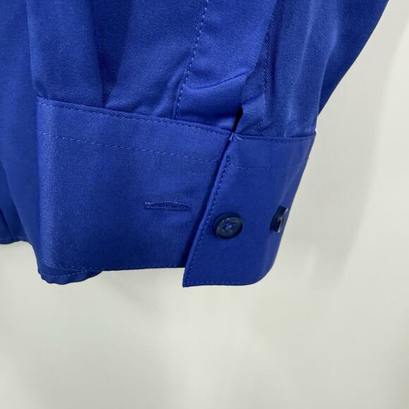 Esabel.C Satin Stretch Long Sleeve Button Up Shirt Colbalt Blue Women XL - Picture 6 of 10